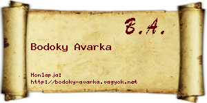 Bodoky Avarka névjegykártya